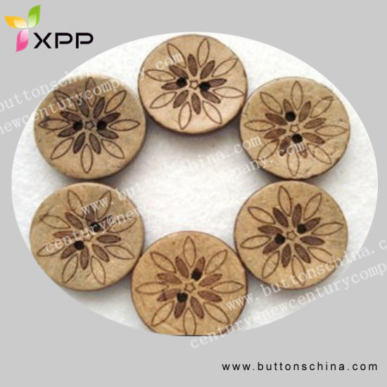 2 H Laser Pattern Coconut Shell Button for Decoration