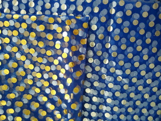 Mesh Fabric with DOT Printed Blue with Silver DOT Printed